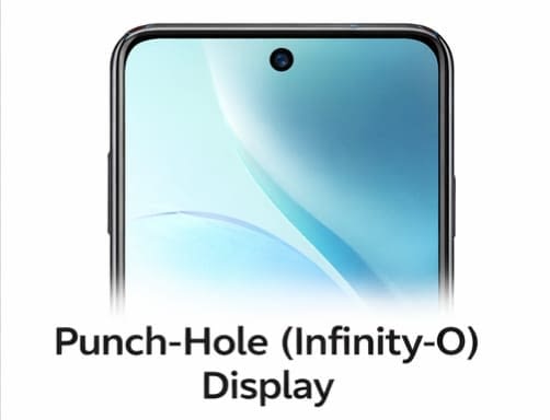 Punch-hole (Infinity-O) smartphone display showing a centered circular front camera embedded inside the screen, illustrating modern full-display design used in many Android phones.
